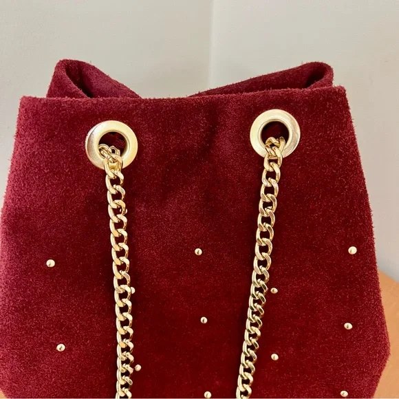 Studded Suede Bucket Bag with Chain Strap - Picture 14 of 15